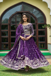 Faux Georgette Sequins Embroidered Lehenga Set