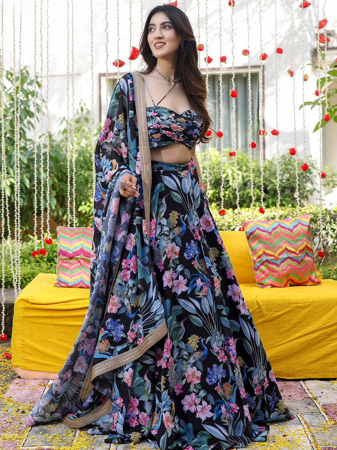 Faux Georgette Zari Lace Lehenga Set