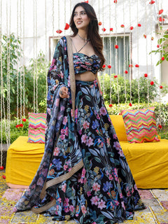 Faux Georgette Zari Lace Lehenga Set