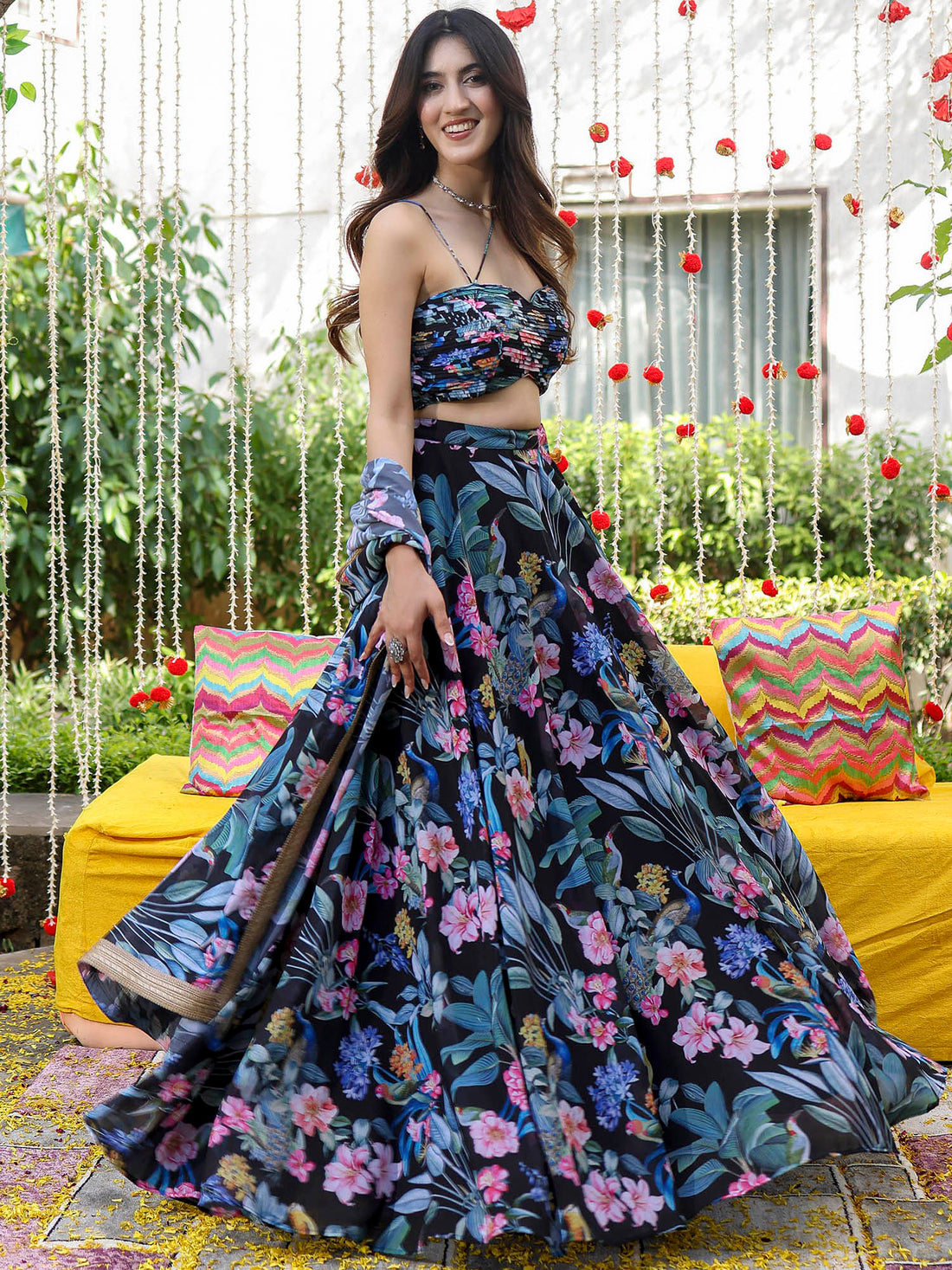 Faux Georgette Zari Lace Lehenga Set