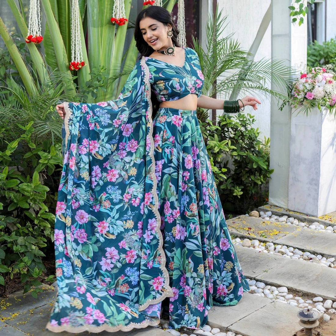 Faux Georgette Zari Lace Lehenga Set