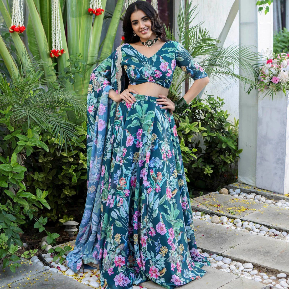 Faux Georgette Zari Lace Lehenga Set