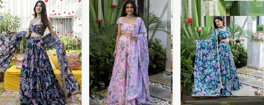 Faux Georgette Zari Lace Lehenga Set