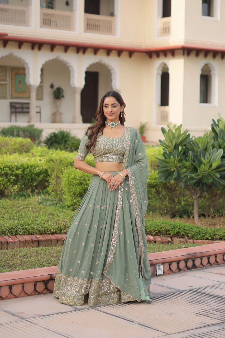 Georgette Zari Sequin Stitched Lehenga