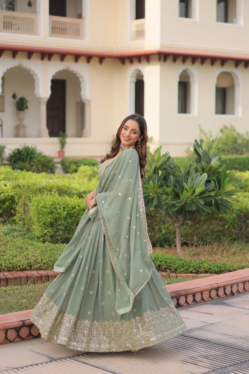 Georgette Zari Sequin Stitched Lehenga