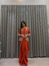 Orange Rangoli Embroidery Sequence Worked Designer Saree With Jacket