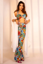Wild Flower Halter Neck Top with Bell Bottom Pant