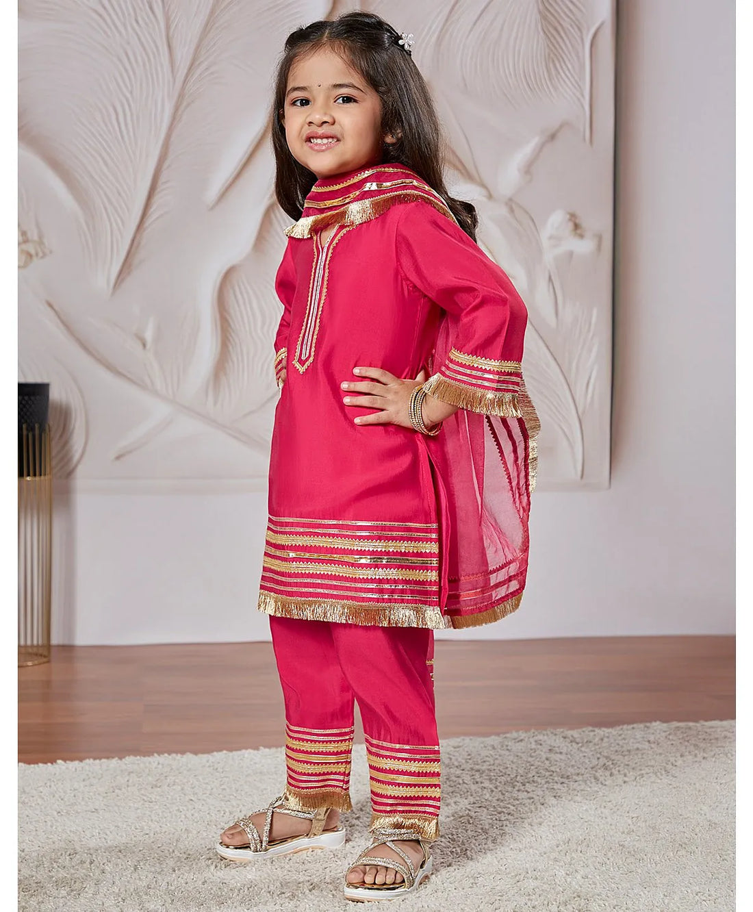 Yellow Silk Blend Lace Kurta Pant Set