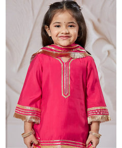 Yellow Silk Blend Lace Kurta Pant Set
