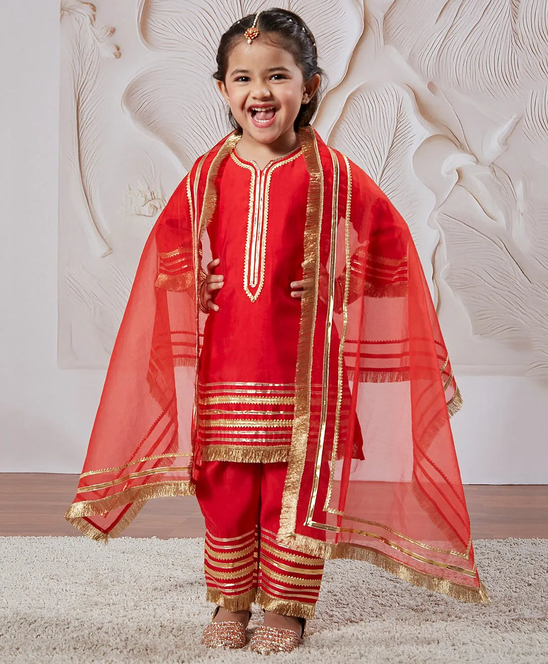 Yellow Silk Blend Lace Kurta Pant Set
