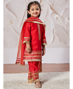 Yellow Silk Blend Lace Kurta Pant Set