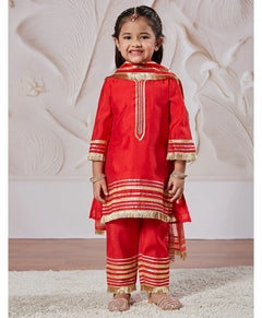 Yellow Silk Blend Lace Kurta Pant Set