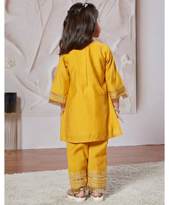 Yellow Silk Blend Lace Kurta Pant Set