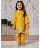 Yellow Silk Blend Lace Kurta Pant Set