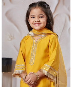 Yellow Silk Blend Lace Kurta Pant Set