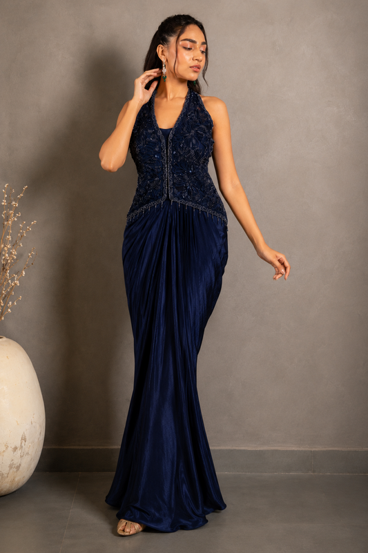 Midnight Noir Embellished Drape Gown