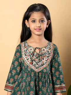Pine Green Cotton Printed Kurta Sharara Set