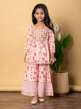 Apricot Cotton Printed Kurta Sharara Set