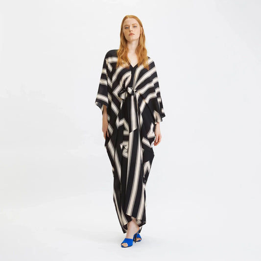 Black Geometric Belted Kaftan Dress