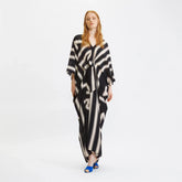 Black Geometric Belted Kaftan Dress