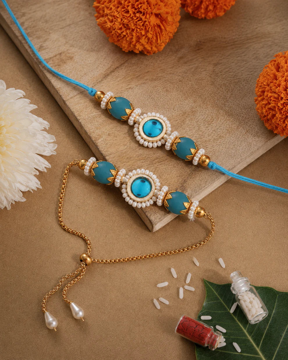 Raksha Bandhan Bhaiya Bhabhi Rakhi with Tilak Set