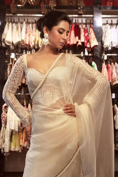Ivory Noor Draped Saree with Full-Sleeve Blouse