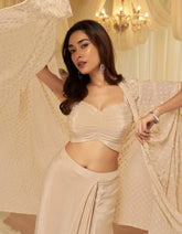 Ivory Embroidered Blouse, Palazzo & Jacket Set