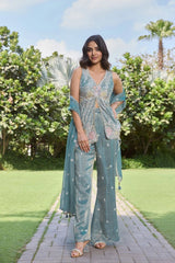 Powder Blue Front-Cut Western Kurta Set