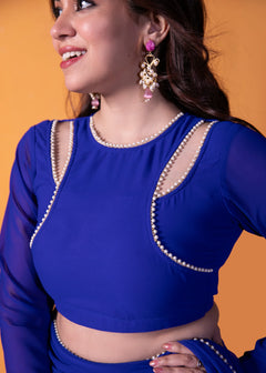 Pre-Draped Frilled Saree with Blouse and Peticoat
