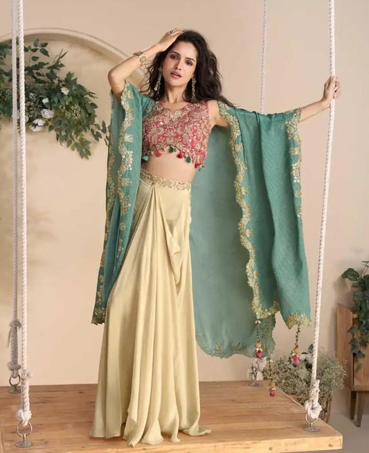 Noor Elara Real Chinnon Silk Indo-Western Suit