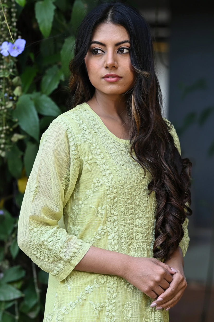Noor Pista Pure Kota Chikankari Kurta Set