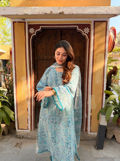 Meher Neel Handblock Floral Suit Set