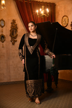 Royal Noir Embroidered Velvet Kaftan