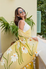 Yellow Hand Painted Mulmul Cotton Saree- By Reet Lifestyle