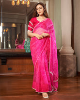 Pink Leheriya Organza Pre Draped Saree