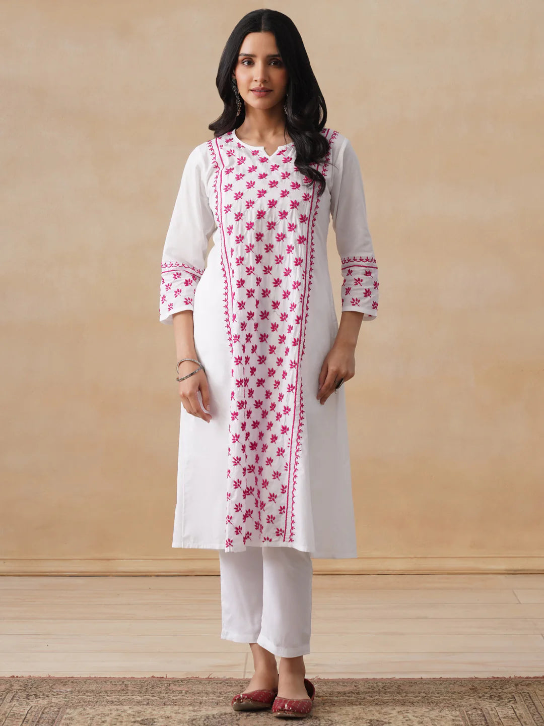 Solid A-Line Women's Long Kurta-White