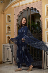 Indigo Leaf Straight Suit Set- By Reet Lifestyle