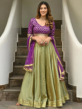 Green Purple Brocade Gota Lehenga Set