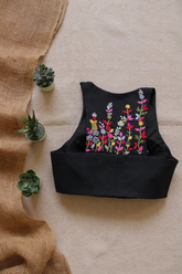 Black Padded Cotton Blouse