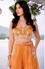 Orange Shimmar Crop Palazzo Set