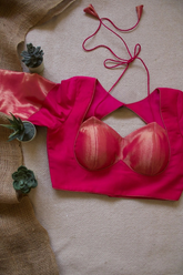 Pink Blouse Glam Zari Silk Back-Tie