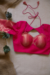 Pink Blouse Glam Zari Silk Back-Tie