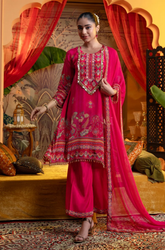 Pink Blooming Grace Crepe Kurti Set