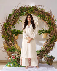 Anaya Off White Embroidered Cotton Kurta Set- By Reet Lifestyle