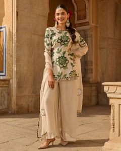 Opal Grey Printed Chanderi Suit Set- By Reet Lifestyle