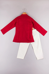 Red Malai Cotton Mirror Kurta Pajama