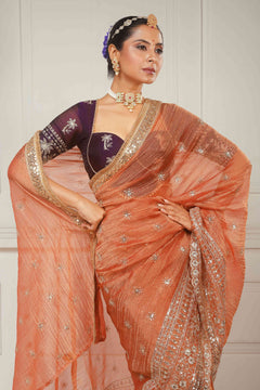 Crush Tissue Saree with Dark Wine Shimmer Tissue Blouse