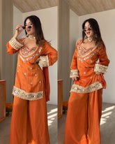 Premium Tissue 4-Piece Bustier Set (Rust Orange)- By Reet Lifestyle