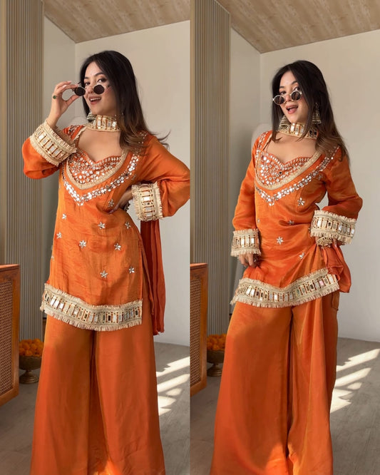 Premium Tissue 4-Piece Bustier Set (Rust Orange)- By Reet Lifestyle