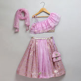 Lavendar organza frilly chanderi lehnga set and duppata